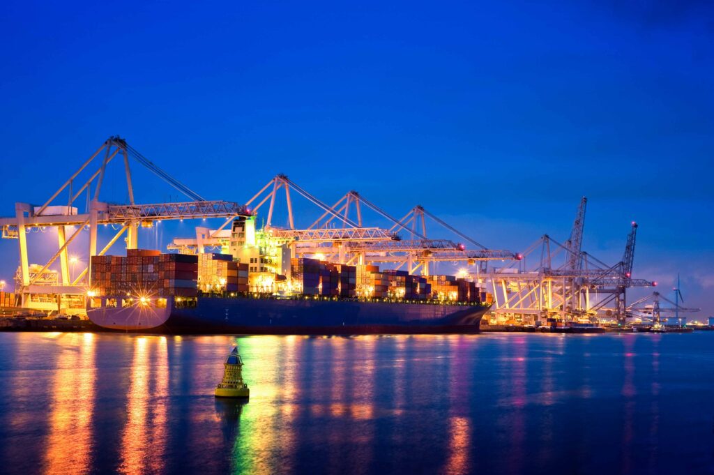 Container terminal at night